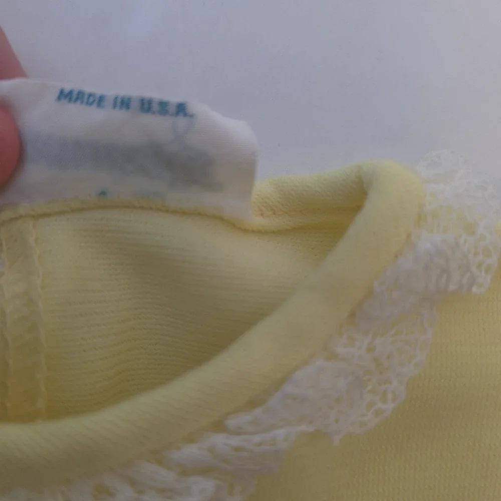 Vintage Nannette Baby Girl Bib Smock Bloomers Yellow Rabbit Mushroom Graphic 2pc
